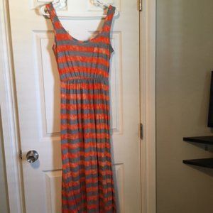 Women's Small Maxi Dress - Orange/Gray Striped